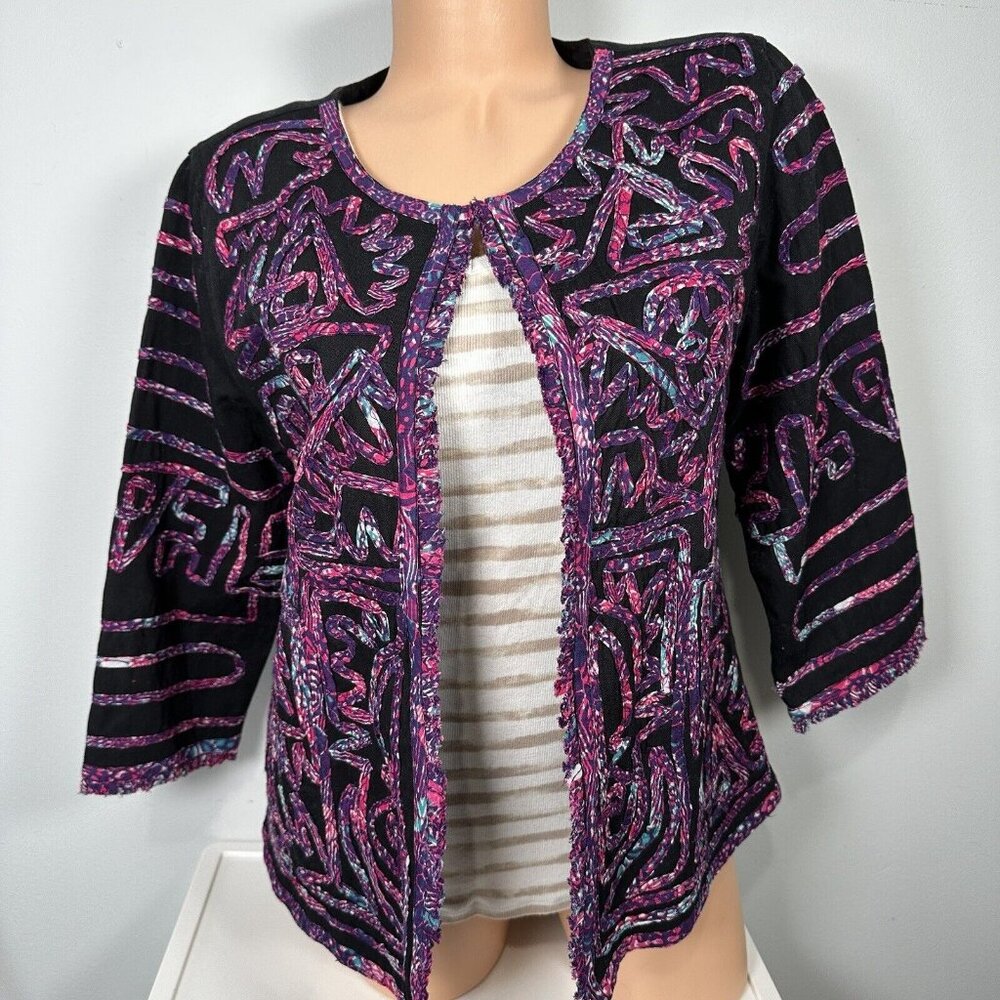 Vintage Choices Womens Jacket Blazer Medium Multicolor 3/4 Sleeve‎ Embroidered